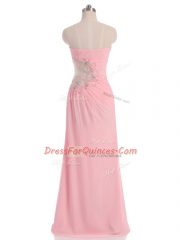 Baby Pink Sweetheart Side Zipper Beading and Ruching Dress for Prom Sleeveless