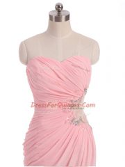 Baby Pink Sweetheart Side Zipper Beading and Ruching Dress for Prom Sleeveless