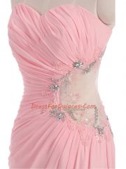 Baby Pink Sweetheart Side Zipper Beading and Ruching Dress for Prom Sleeveless