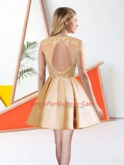 Stylish Lilac Taffeta Backless Quinceanera Court of Honor Dress Sleeveless Knee Length Beading and Lace