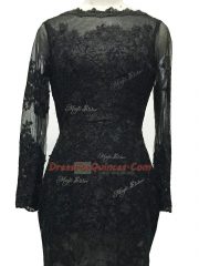 Delicate Black Long Sleeves Brush Train Lace and Belt Dress for Prom