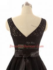 Vintage Empire Dama Dress Black Bateau Lace Sleeveless Mini Length Zipper
