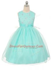 Scoop Sleeveless Lace Up Little Girls Pageant Dress Apple Green Tulle