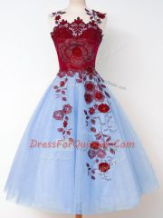 Custom Made Blue Lace Up Dama Dress for Quinceanera Appliques Sleeveless Knee Length