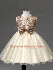 Scoop Sleeveless Organza Little Girls Pageant Gowns Sequins and Bowknot Zipper
