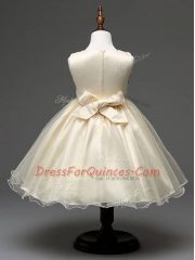 Scoop Sleeveless Organza Little Girls Pageant Gowns Sequins and Bowknot Zipper