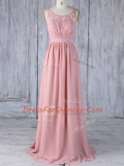 Chiffon Sleeveless Floor Length Quinceanera Court of Honor Dress and Appliques