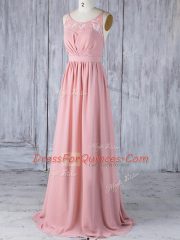 Chiffon Sleeveless Floor Length Quinceanera Court of Honor Dress and Appliques