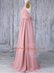 Chiffon Sleeveless Floor Length Quinceanera Court of Honor Dress and Appliques