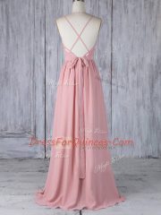 Chiffon Sleeveless Floor Length Quinceanera Court of Honor Dress and Appliques