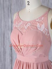 Chiffon Sleeveless Floor Length Quinceanera Court of Honor Dress and Appliques