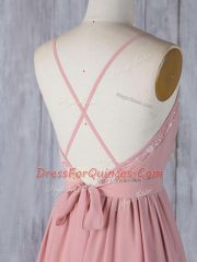 Chiffon Sleeveless Floor Length Quinceanera Court of Honor Dress and Appliques
