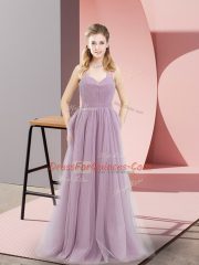 Clearance Lilac Empire Ruching Evening Dress Zipper Tulle Sleeveless Floor Length