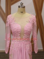 Empire Long Sleeves Baby Pink Dress for Prom Brush Train Zipper