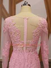 Empire Long Sleeves Baby Pink Dress for Prom Brush Train Zipper