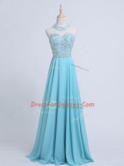 Aqua Blue Halter Top Zipper Beading Sleeveless