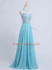 Aqua Blue Halter Top Zipper Beading Sleeveless