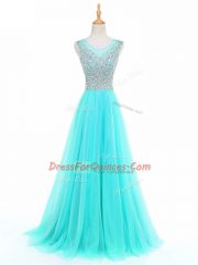 Cheap Aqua Blue Homecoming Dress Prom and Party and Military Ball and Sweet 16 with Beading Scoop Sleeveless Side Zipper