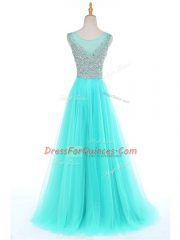 Cheap Aqua Blue Homecoming Dress Prom and Party and Military Ball and Sweet 16 with Beading Scoop Sleeveless Side Zipper