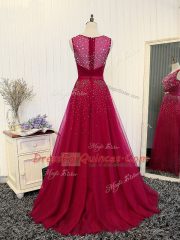 Brush Train Empire Prom Gown Fuchsia Scoop Tulle Sleeveless Zipper