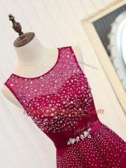 Brush Train Empire Prom Gown Fuchsia Scoop Tulle Sleeveless Zipper