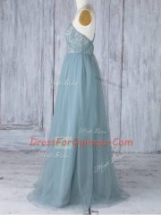 Glamorous Floor Length Grey Dama Dress Tulle Sleeveless Appliques