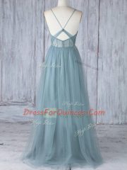 Glamorous Floor Length Grey Dama Dress Tulle Sleeveless Appliques