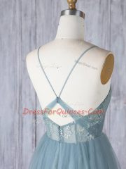 Glamorous Floor Length Grey Dama Dress Tulle Sleeveless Appliques