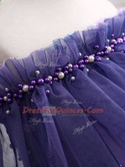 Purple Lace Up Off The Shoulder Beading and Hand Made Flower Flower Girl Dress Tulle Short Sleeves