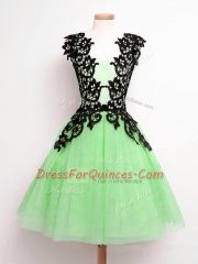 Fancy Lace Up Court Dresses for Sweet 16 Lace Sleeveless Knee Length