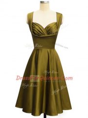 Olive Green Quinceanera Court Dresses Prom and Party and Wedding Party with Ruching Straps Sleeveless Lace Up