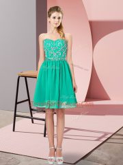 Elegant Beading Prom Gown Turquoise Lace Up Sleeveless Knee Length