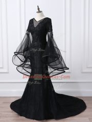 Best Selling Black Long Sleeves Tulle Brush Train Lace Up Homecoming Dress for Prom and Sweet 16