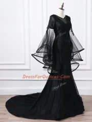 Best Selling Black Long Sleeves Tulle Brush Train Lace Up Homecoming Dress for Prom and Sweet 16