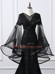 Best Selling Black Long Sleeves Tulle Brush Train Lace Up Homecoming Dress for Prom and Sweet 16