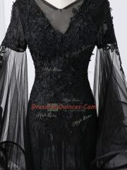 Best Selling Black Long Sleeves Tulle Brush Train Lace Up Homecoming Dress for Prom and Sweet 16