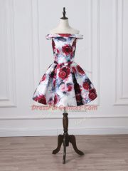 Exquisite A-line Dress for Prom Multi-color Off The Shoulder Printed Sleeveless Mini Length Lace Up