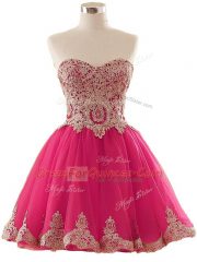 Hot Pink A-line Sweetheart Sleeveless Tulle Mini Length Lace Up Appliques