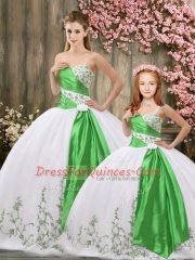 White Sweetheart Neckline Embroidery and Belt 15th Birthday Dress Sleeveless Lace Up