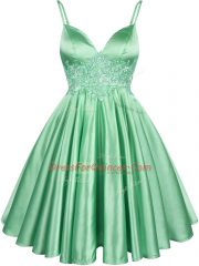 Modern A-line Lace Dama Dress for Quinceanera Lace Up Elastic Woven Satin Sleeveless Knee Length