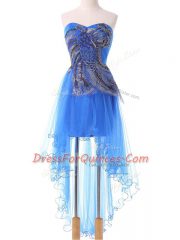 Custom Fit Tulle Sweetheart Sleeveless Lace Up Appliques Evening Dress in Blue