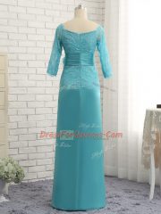 3 4 Length Sleeve Chiffon Zipper in Baby Blue with Lace and Appliques