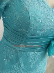 3 4 Length Sleeve Chiffon Zipper in Baby Blue with Lace and Appliques