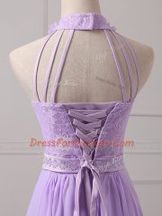 Traditional Sleeveless Mini Length Lace and Appliques Lace Up Vestidos de Damas with Lavender