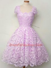 Amazing Lilac Lace Up Straps Lace Dama Dress for Quinceanera Lace Sleeveless