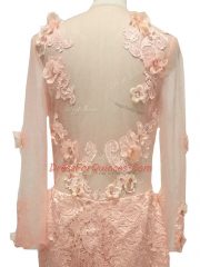 Fine Long Sleeves Brush Train Side Zipper Beading and Hand Made Flower Prom Party Dress