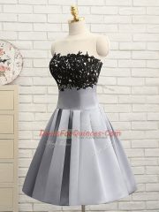 Grey A-line Lace and Appliques Dress for Prom Side Zipper Satin Sleeveless Mini Length