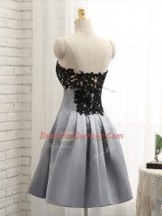 Grey A-line Lace and Appliques Dress for Prom Side Zipper Satin Sleeveless Mini Length