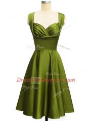 Sleeveless Taffeta Knee Length Lace Up Quinceanera Court Dresses in Olive Green with Ruching