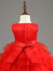 Admirable Organza Sleeveless Knee Length Little Girl Pageant Dress and Ruffled Layers and Bowknot